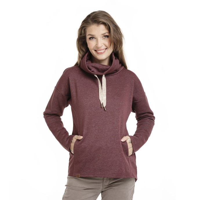 bushman Women's warm sweatshirt with pull-down turtleneck Burgundy