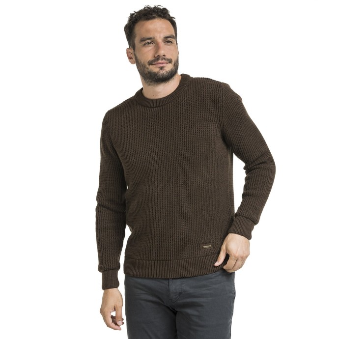 Bushman men's sweater over the head with a ribbed pattern dark brown