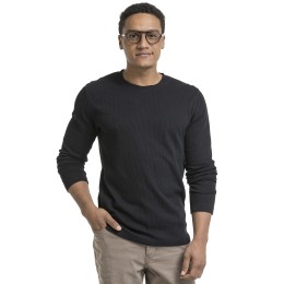 Cotton men's long-sleeved jacquard knit t-shirt black